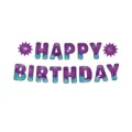 Striscione Happy Birthday a tema ragnatela viola e verde acqua per feste - Striscione / Set 1