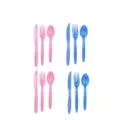 Couverts en plastique rose et bleu pour fête de révélation, couteaux fourchettes cuillères - Couteaux en Plastique / Lot de 16