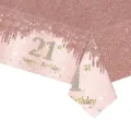 Gros plan de la nappe jetable pailletée or rose pour 21e anniversaire avec texte - Style 21ème Anniversaire / 137*274cm