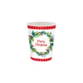 Gobelet en papier de Noël jetable avec couronne festive et texte Merry Christmas. - Gobelet en Papier Couronne de Noël / Lot de 24