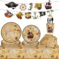 Complete pirate treasure map theme party tableware set with plates napkins and tablecloth - Pirate Treasure Map / 54*108inch