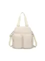 Vista detallada del bolso bandolera impermeable crema con varios bolsillos. - Bolso Tote (MG8026) / Beige