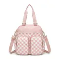 Bolsa de viaje impermeable a cuadros rosa y blanco con diseño multibolsillo para deporte y fitness. - Bolso Tote (MG8026) / Cuadrícula Rosa Brillante y Blanco