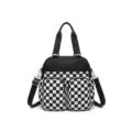 Bolso de viaje impermeable con cuadros blancos y negros y múltiples bolsillos para fitness - Bolso Tote (MG8026) / Cuadros Negros y Blancos