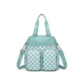 Bolsa de viaje impermeable a cuadros turquesa y blanco con múltiples bolsillos y correas - Bolso Tote (MG8026) / Cuadros Azul Hielo