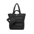 Zwarte puffer-draagtas met bijpassende kleine tas, grote capaciteit en zacht gewatteerd design - Zwart (MG6021)