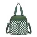 Variante de bolsa de viaje impermeable a cuadros verdes y blancos con múltiples bolsillos - Bolso Tote (MG8026) / Cuadros Verdes