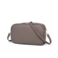 Elegante bolso bandolera minimalista de cuero color topo con cremallera doble para mujer - Caqui