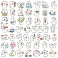 Detailed view of cute cartoon white dog stickers, various fun expressions, perfect for notebook DIY. - 50 Sheets