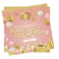 Detailansicht von rosa Abschlussfeier-Servietten mit goldenem Glitzer und Hut-Motiven - Rosa Abschluss Servietten 20 Stück/Packung