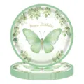 Détail d'assiettes en papier jetables avec motif papillon vert pour décoration de fête - Assiettes 9 Pouces / Lot de 16