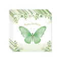 Vue détaillée des serviettes de fête thème papillon vert avec texte Happy Birthday - Serviettes / Paquet de 20