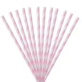 Vue détaillée de pailles en papier jetables à rayures roses et blanches pour décor de fête - Licorne colorée / Pailles (16 Pièces/Paquet Aléatoire)