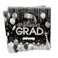 Détail des serviettes de fête de remise des diplômes noir et argent avec GRAD - Serviettes / 20 Pièces/Paquet