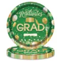 Vue détaillée des assiettes en papier vert pour remise de diplôme avec motif GRAD - 16 Pièces/Paquet (Assiettes 18cm)