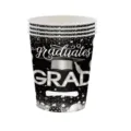 Détail de gobelets en papier jetables noirs thème remise des diplômes à paillettes - Tasse en papier / Lot de 16