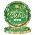 Gros plan d'assiettes en papier pour remise de diplômes avec motifs de toque et ballons - 16 Pièces/Paquet (Assiettes 23cm)