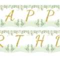 Banderole d'anniversaire feuilles d'eucalyptus et lettres dorées à paillettes - Bannière