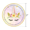 Vue détaillée de l'assiette en papier licorne arc-en-ciel de 7 pouces avec couronne - Licorne colorée / Assiette de 7 pouces (Lot de 24)