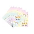 Pile de serviettes de fête licorne arc-en-ciel avec corne floral et motifs d'étoiles dorées - Licorne colorée / Serviettes (20 pièces/paquet)