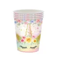 Détail de gobelets en papier licorne avec motif floral arc-en-ciel pour fête d'anniversaire - Nouvelle Licorne / Gobelets en Papier (Lot de 16)