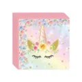 Vue détaillée des serviettes de fête licorne avec couronne de fleurs et corne dorée - Nouvelle Licorne / Serviettes (20 pièces/paquet)