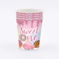 Détails de gobelets en papier roses sur le thème des donuts pour anniversaire. - Tasse en papier / Lot de 16