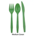 Set de couverts jetables en plastique vert comprenant fourchette, cuillère et couteau - Couteau (16 Pièces) / Lot de 16