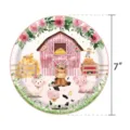 Détail d'une assiette en carton rose de 7 pouces avec animaux de la ferme mignons - Assiettes 7 Pouces x 24 Pièces