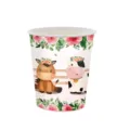 Vue détaillée du gobelet en papier jetable avec des motifs rose de vache de ferme - Gobelets en Papier x 24 Pièces