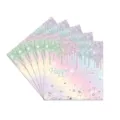 Serviettes de fête arc-en-ciel avec gouttes pailletées et texte Happy Birthday - Serviettes / Lot de 24