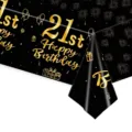 Detailed macro view of 21st happy birthday tablecloth with elegant gold fireworks - 21st Birthday / 137x274cm