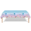 Detailed view of the enchanting mermaid birthday pattern on a blue PE tablecloth - Shell Mermaid Style / 130x220cm