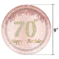 Vue détaillée d'une assiette en papier 9 pouces or rose pour 70e anniversaire à paillettes - Assiette 70ème Anniversaire / 9 Inch (16 Pieces/Pack)