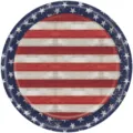 Vue rapprochée détaillée d'une assiette en papier fête nationale US avec des étoiles. - 24 Pièces (Assiettes 7 Pouces)