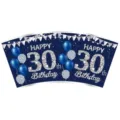 Design d'emballage de gobelet pour 30ème anniversaire bleu et argent avec ballons - 30ème Anniversaire Gobelets en Papier / Lot de 16