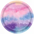 Assiette en papier ronde thème ciel étoilé arc-en-ciel pour décoration de fête d'anniversaire - Assiette en Papier Tie-dye 7 Pouces / Lot de 16