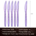 Detail von 24 lila Glitzer-Einweg-Kunststoffmessern, 16,6 cm Länge für Partys - Lila Glitzermesser / 16er Pack