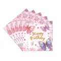 Detaillierte Ansicht der Geburtstagsservietten mit rosa Schmetterlings- und Rosenmotiv - Schmetterling Thema Servietten (20er Pack)
