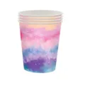 Détail de gobelets en papier jetables avec motif galaxie tie-dye rose et bleu pour les fêtes - Gobelet en Papier Tie-dye / Lot de 16