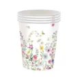 Vue détaillée du motif de fleurs sauvages et de papillons sur des gobelets en papier - Imprimé Fleur Sauvage (Gobelets en Papier) / Lot de 16