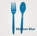 Ensemble de fourchette et cuillère jetables bleu moyen pour fête de diplôme - Couteaux en Plastique Bleu / Lot de 16