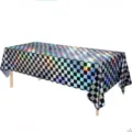 Nappe de fête rectangulaire à carreaux holographiques avec reflets laser argentés - 137*274cm / Carreaux Noir et Blanc