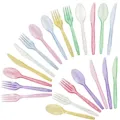 Lot de couverts en plastique transparent pailleté avec cuillères fourchettes couteaux - Couteau en Plastique Transparent à Paillettes / Lot de 10