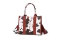 Elegante bolso bandolera con estampado de vaca, detalles en cuero marrón y asas superiores. - S / Marrón (PG5019B)
