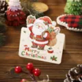 Linda tarjeta de felicitación de Navidad con Papá Noel y texto Merry Christmas para regalos - Papá Noel Entregando Regalos