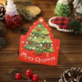 Tarjeta de felicitación navideña roja con árbol ilustrado y texto Merry Christmas - Estrella de Árbol de Navidad