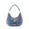 Elegante borsa a spalla hobo blu con stampa coccodrillo e dettagli in metallo oro - Gradiente Grigio Blu Croco (PG-398)