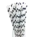 Vue détaillée de pailles en papier blanches avec un motif à pois style imprimé vache - Pailles à Rayures Noires / Lot de 10 Pièces / Motif Vache Noir et Blanc