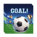 Soccer party napkins featuring football gold trophy and Goal text in stadium background - Napkins / Pack of 20